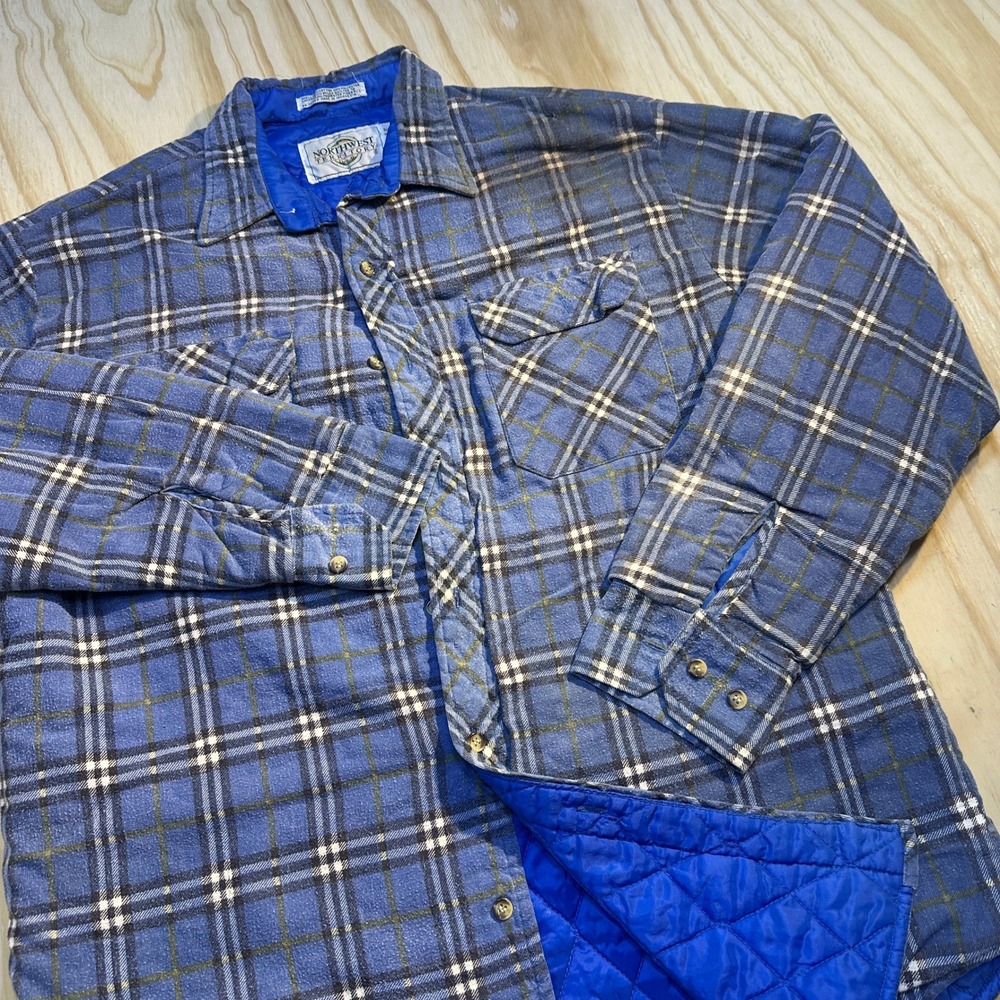 Northwest Territory Mens Large Blue Plaid Quilted Flannel Shirt Jacket